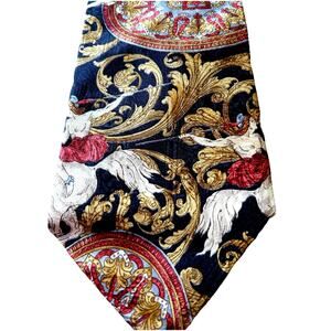90s VILLA BUGATTI 100% Italian Silk Tie Baroque Equestrian Horse Pattern Swords